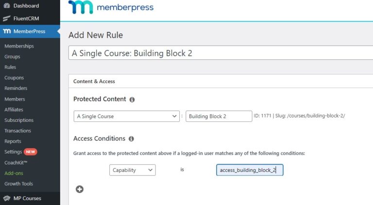 Memberpress Sequential Course Rule Creation
